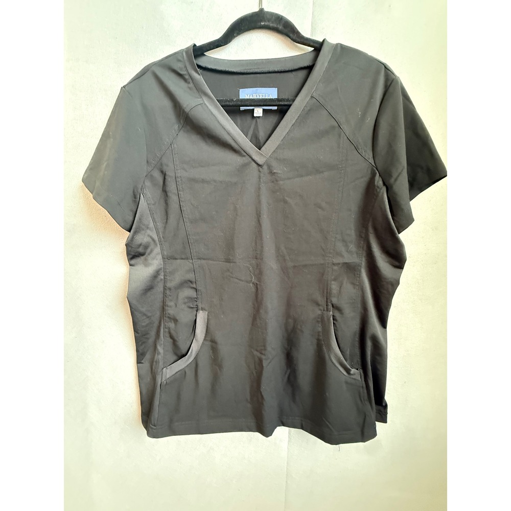 Marvella by White Cross Black V-Neck Stretch Scrub Top Womens Large w/ Pockets